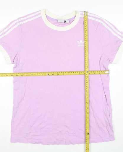Adidas Womens Purple Ringer T-Shirt Size 10 Short Sleeve Cotton Top