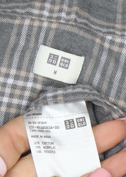 Uniqlo Men's Grey Check Button-Up Casual Shirt Size M