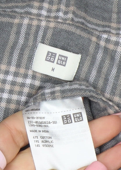 Uniqlo Men's Grey Check Button-Up Casual Shirt Size M