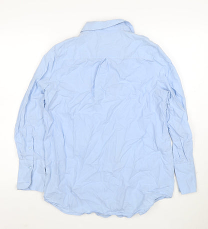 Marks and Spencer Women Blue Size 12 Cotton Long Sleeve Button-Up Shirt