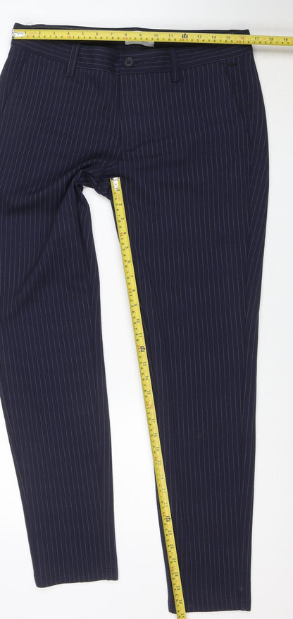 ONLY & SONS Womens Blue Pinstripe Slim Fit Chino Trousers L