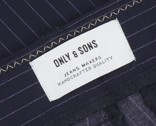 ONLY & SONS Womens Blue Pinstripe Slim Fit Chino Trousers L