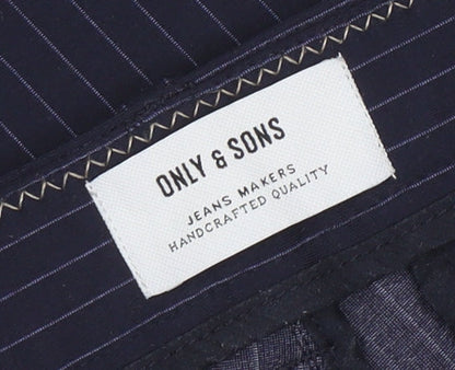 ONLY & SONS Womens Blue Pinstripe Slim Fit Chino Trousers L