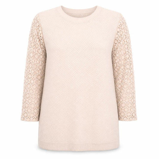 Cotton Traders Women Pale Blush Cotton Lace Sleeve Jumper Size 16