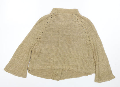 Hikaru Beige 100% Linen Womens Cardigan M Open Knit Relaxed Fit