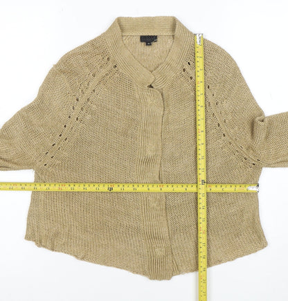 Hikaru Beige 100% Linen Womens Cardigan M Open Knit Relaxed Fit