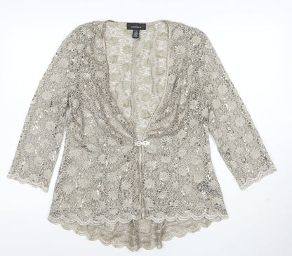 R&M Richards Women's Gold Lace Sequin 3/4 Sleeve Cardigan Size 12