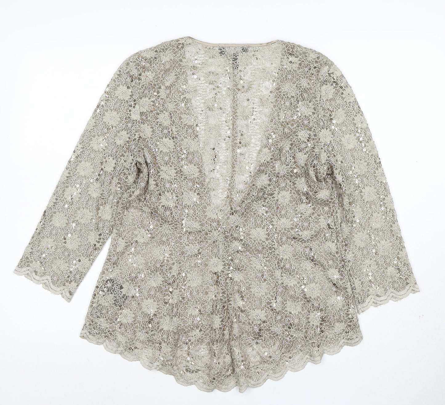 R&M Richards Women's Gold Lace Sequin 3/4 Sleeve Cardigan Size 12