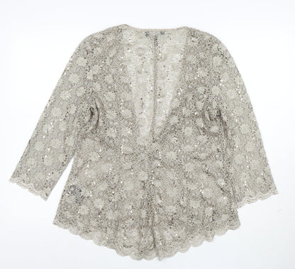 R&M Richards Women's Gold Lace Sequin 3/4 Sleeve Cardigan Size 12