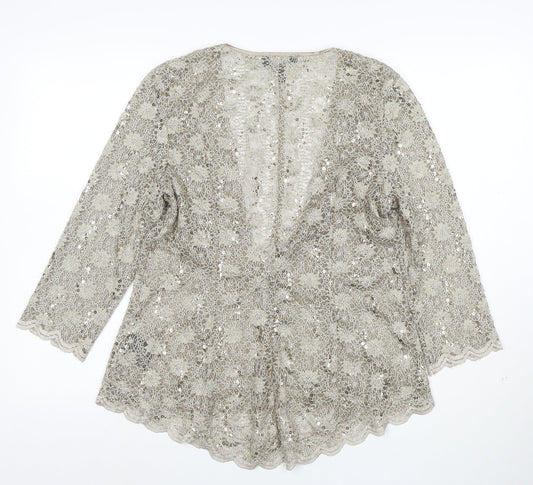 R&M Richards Women's Gold Lace Sequin 3/4 Sleeve Cardigan Size 12