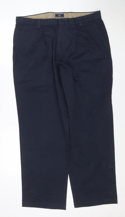Dockers Men's Blue Cotton Pleated Chino Trousers W36 L34 XL Relaxed Fit