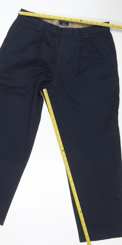 Dockers Men's Blue Cotton Pleated Chino Trousers W36 L34 XL Relaxed Fit