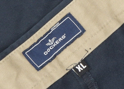 Dockers Men's Blue Cotton Pleated Chino Trousers W36 L34 XL Relaxed Fit