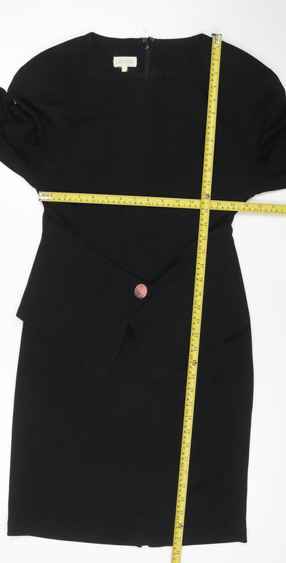 Lavati Women Black L Vintage Sheath Knee Length Long Sleeve Dress