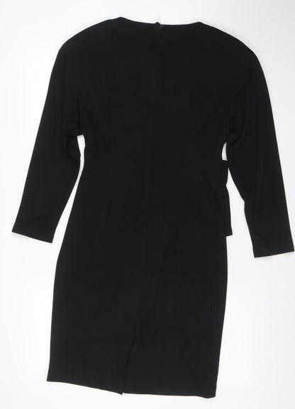 Lavati Women Black L Vintage Sheath Knee Length Long Sleeve Dress