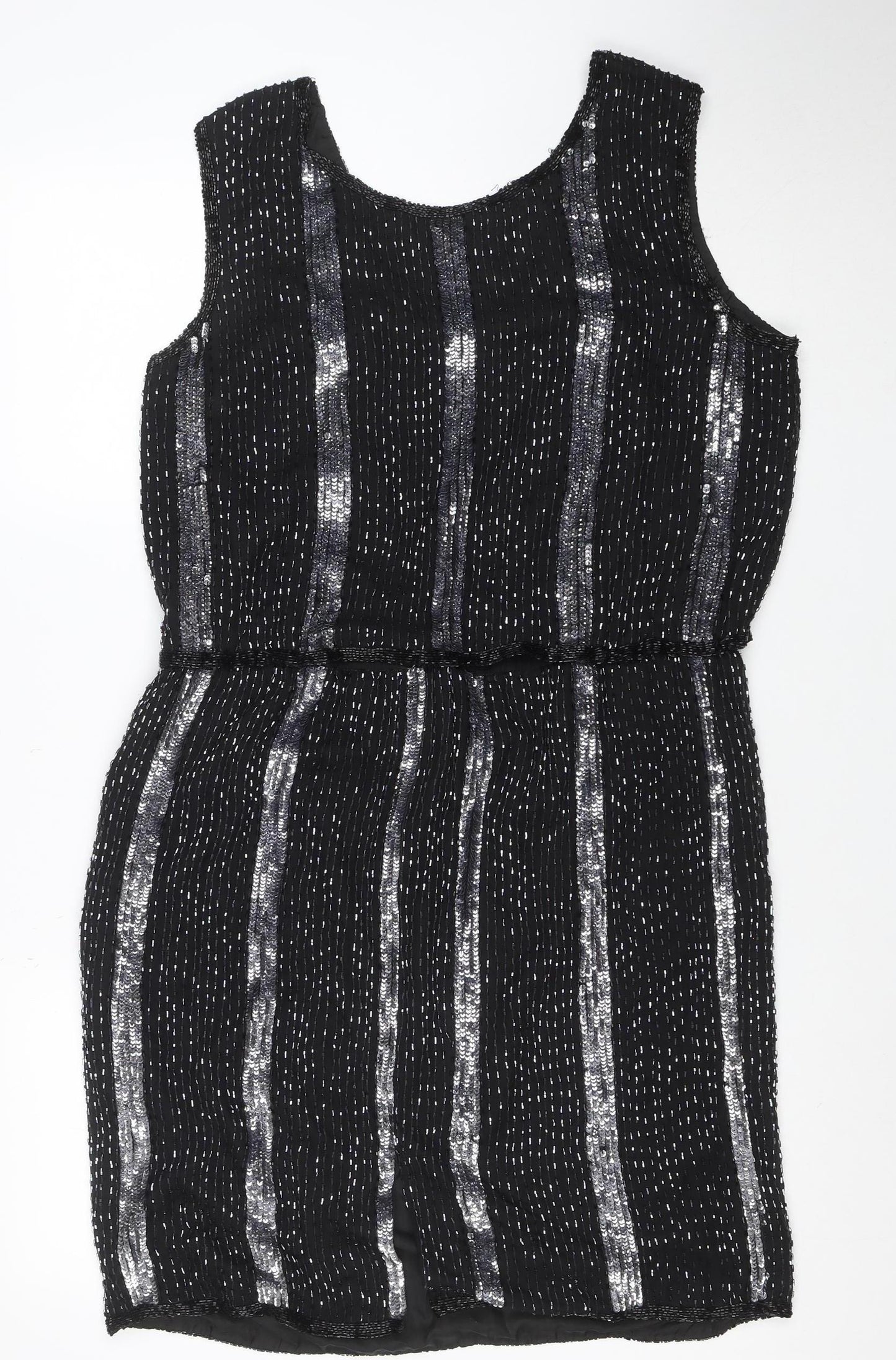Papell Boutique Women’s Black Sequin Sheath Dress L Sleeveless Vintage Evening