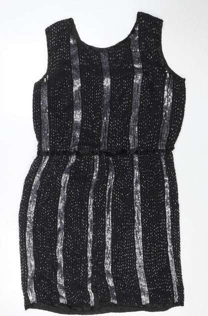 Papell Boutique Women’s Black Sequin Sheath Dress L Sleeveless Vintage Evening