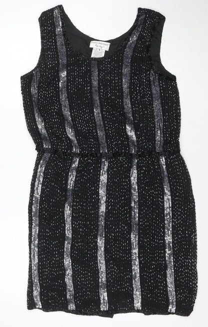 Papell Boutique Women’s Black Sequin Sheath Dress L Sleeveless Vintage Evening