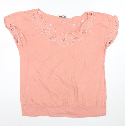 Rocha.John Rocha Women Pink Floral Embroidered Petite Viscose Tunic Top Size 16