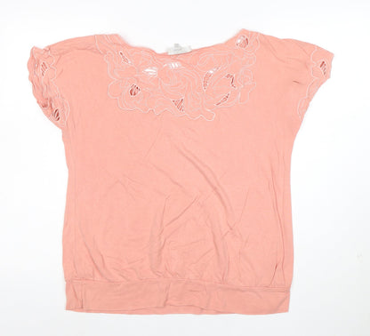 Rocha.John Rocha Women Pink Floral Embroidered Petite Viscose Tunic Top Size 16