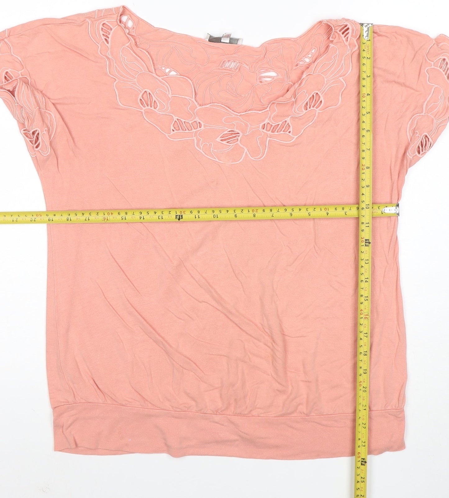 Rocha.John Rocha Women Pink Floral Embroidered Petite Viscose Tunic Top Size 16