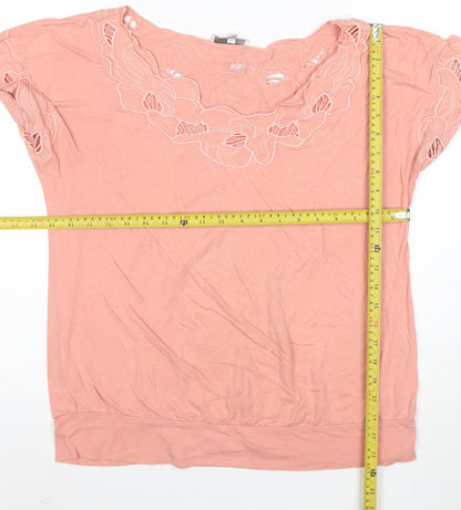 Rocha.John Rocha Women Pink Floral Embroidered Petite Viscose Tunic Top Size 16