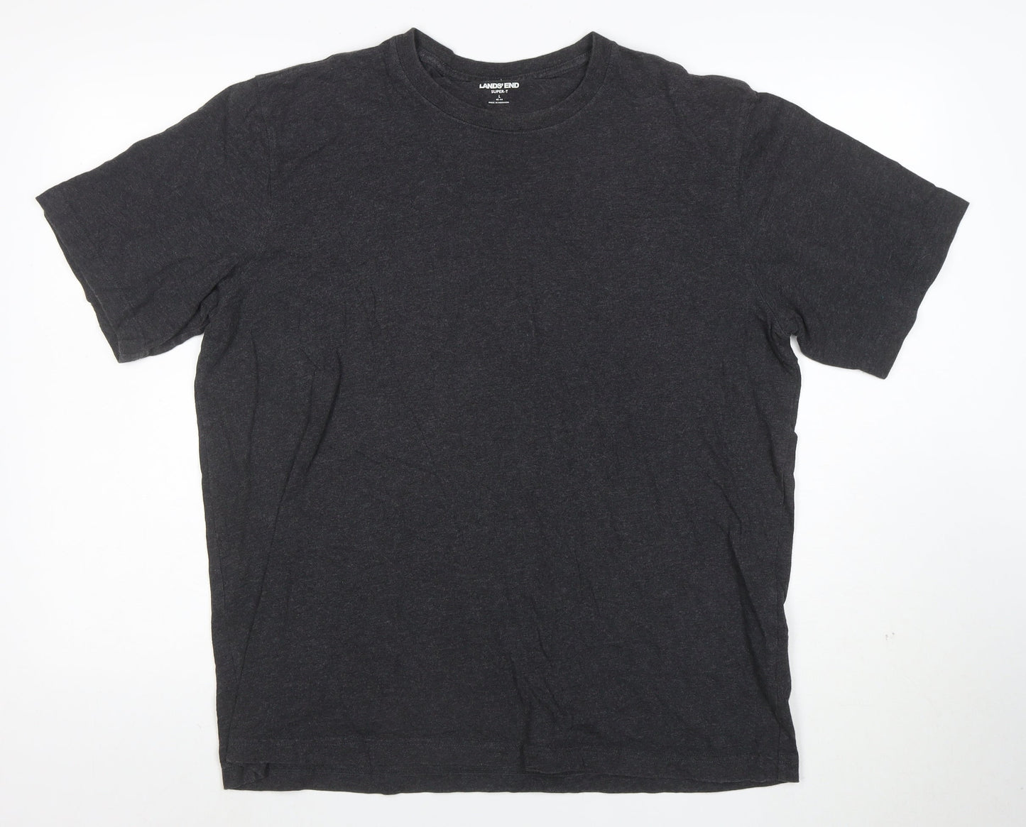 Lands' End Men's Black Crew Neck Short Sleeve Cotton T-Shirt Size L