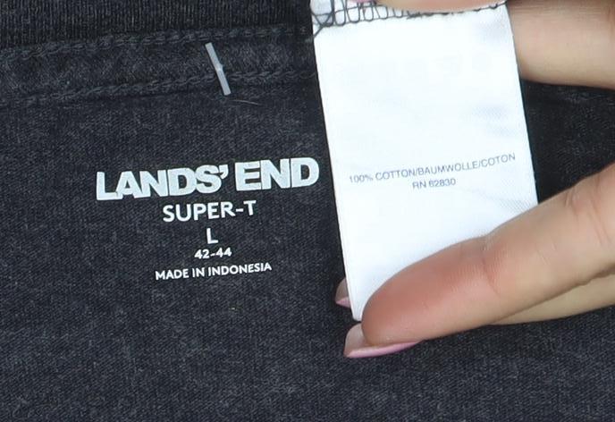 Lands' End Men's Black Crew Neck Short Sleeve Cotton T-Shirt Size L