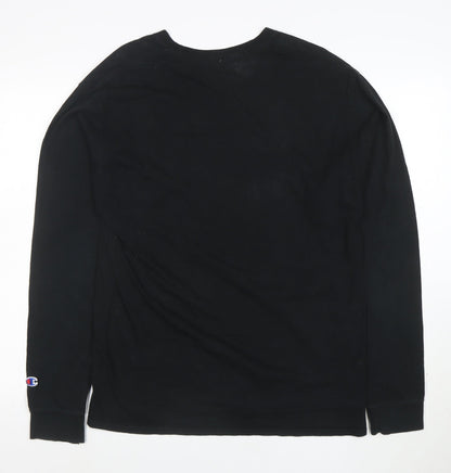 Champion Men's Black Long Sleeve Logo T-Shirt Size L