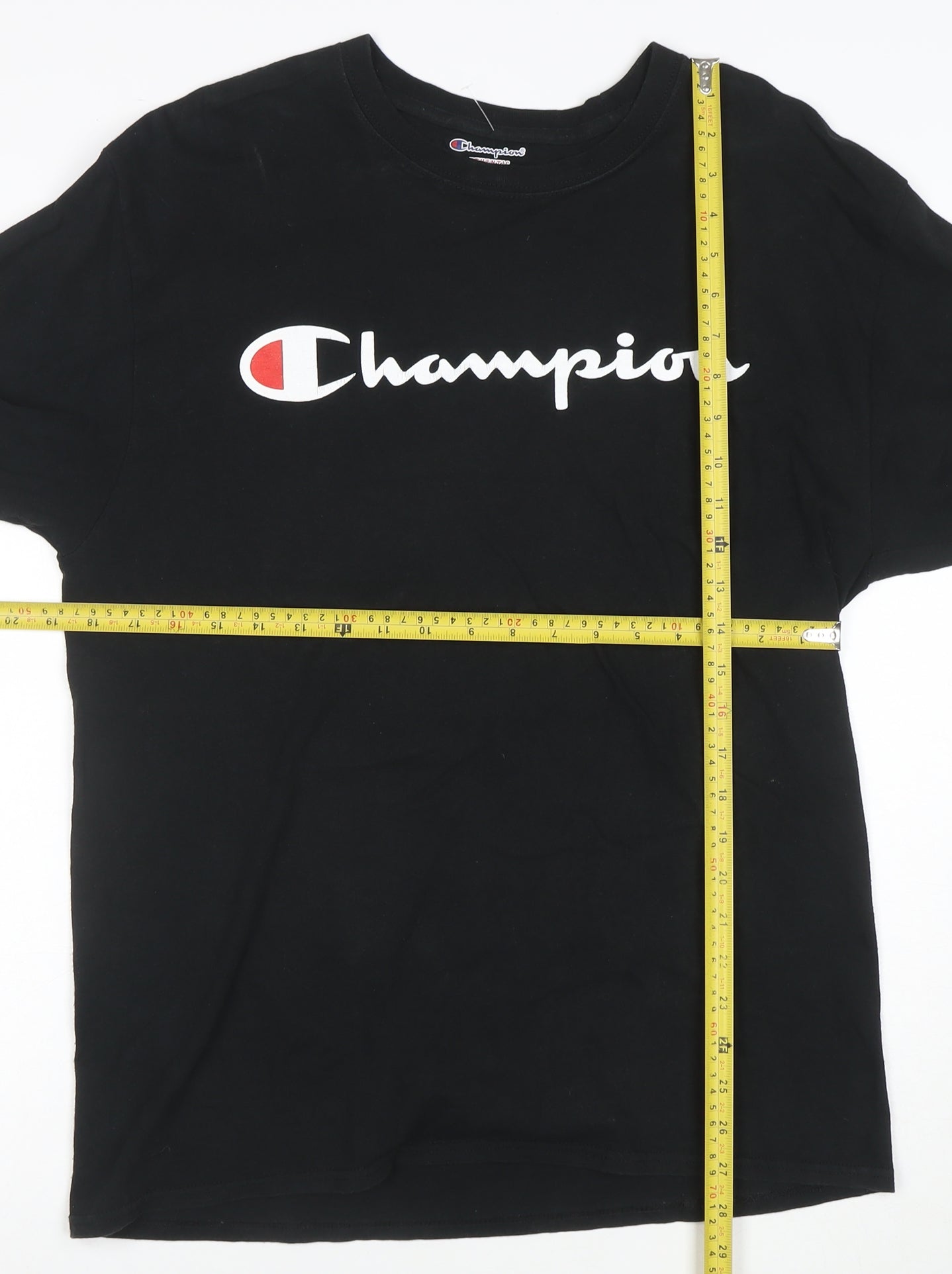 Champion Men's Black Long Sleeve Logo T-Shirt Size L
