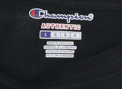 Champion Men's Black Long Sleeve Logo T-Shirt Size L
