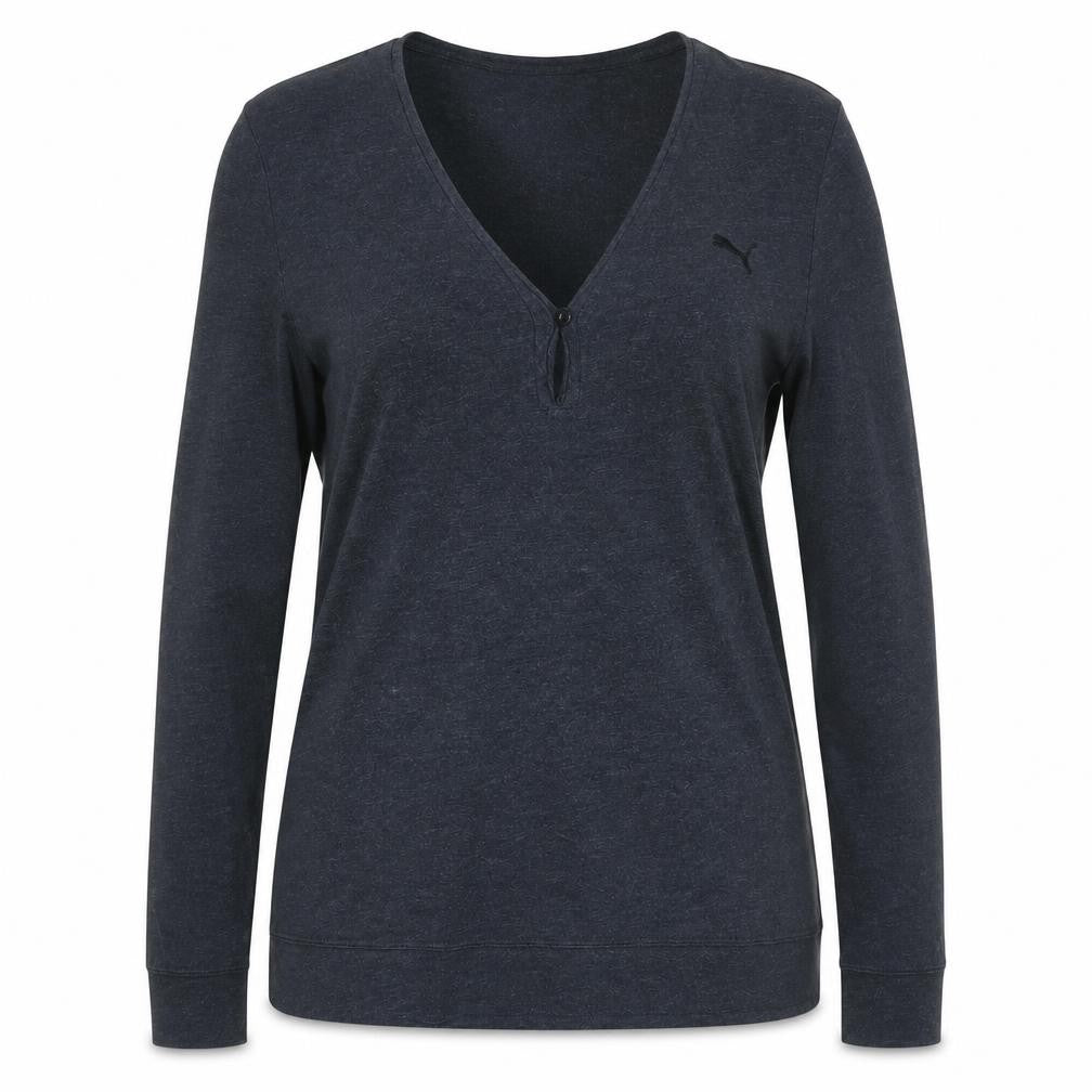 Puma Womens Grey Long Sleeve V-Neck Cotton Blend Top Size 12