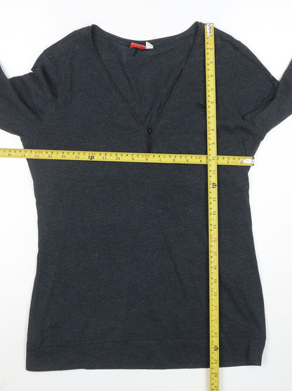 Puma Womens Grey Long Sleeve V-Neck Cotton Blend Top Size 12