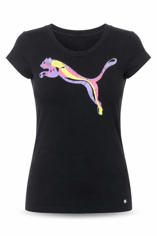 Puma Womens Black Slim Fit Cotton Elastane T-Shirt Size 8