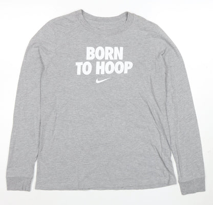 Nike Men's Grey Long Sleeve 'Born To Hoop' Sports T-Shirt Size M