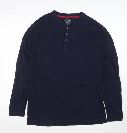 IZOD Men's Blue Long Sleeve Henley Cotton T-Shirt Size M