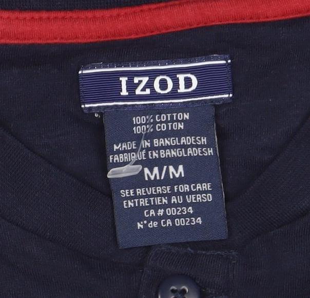 IZOD Men's Blue Long Sleeve Henley Cotton T-Shirt Size M