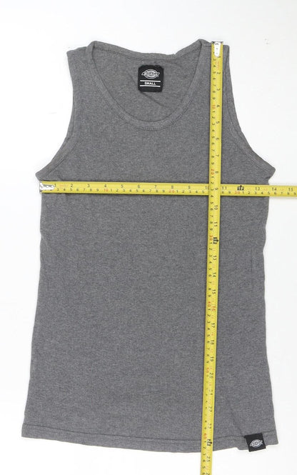Dickies Men's Grey Sleeveless Ribbed Cotton T-Shirt Small