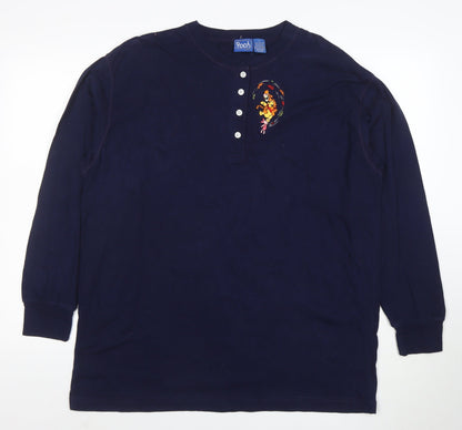 Pooh Men's Blue Long Sleeve Henley T-Shirt Size L Vintage Disney