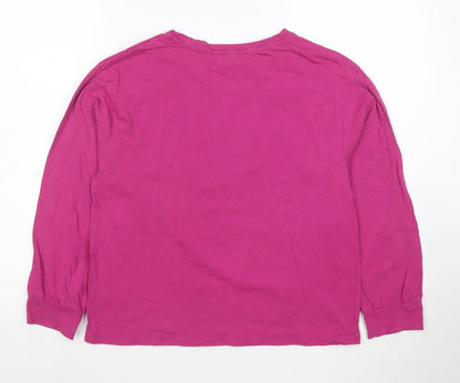 ELLE Women's Pink Long Sleeve Cotton Jersey Logo T-Shirt Size L