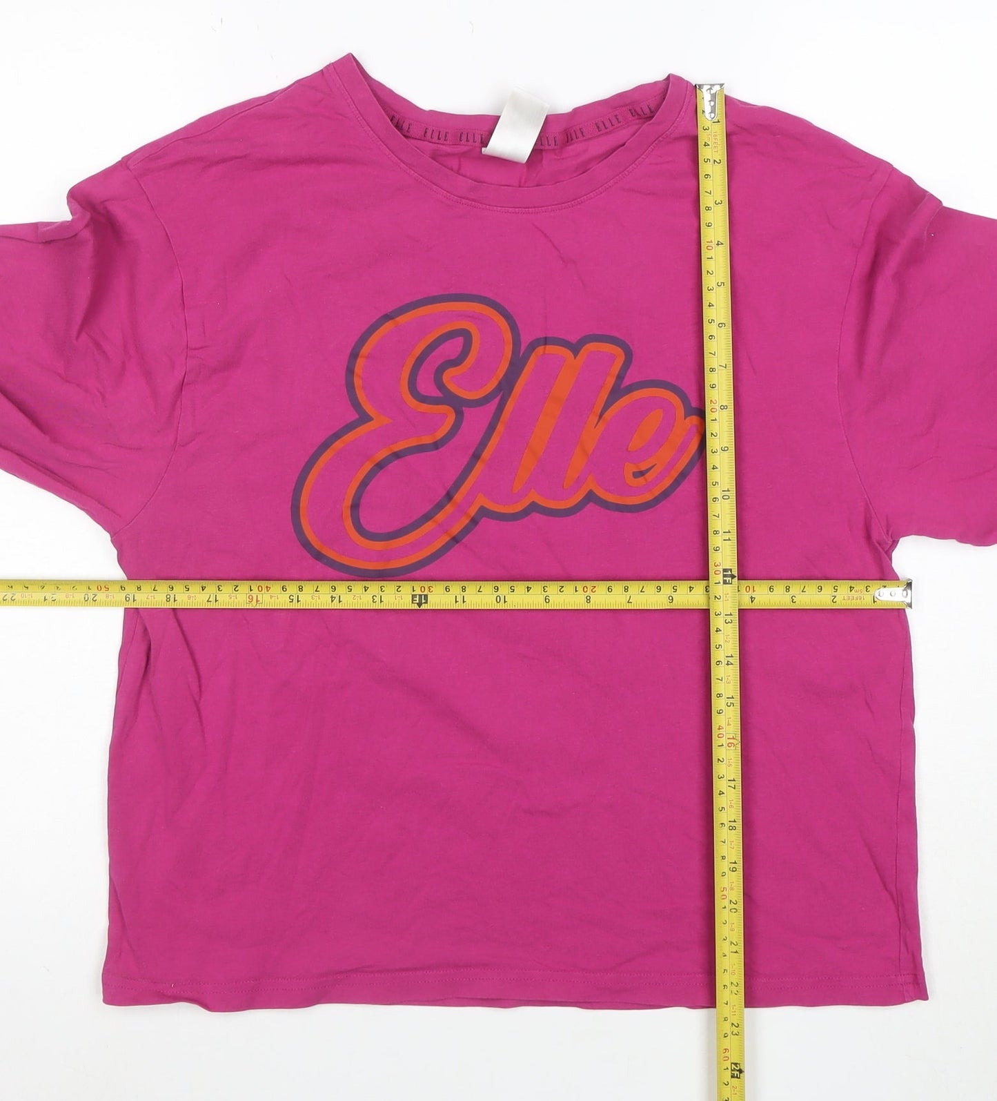 ELLE Women's Pink Long Sleeve Cotton Jersey Logo T-Shirt Size L