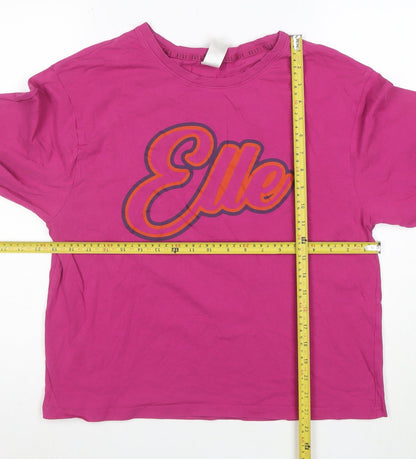 ELLE Women's Pink Long Sleeve Cotton Jersey Logo T-Shirt Size L