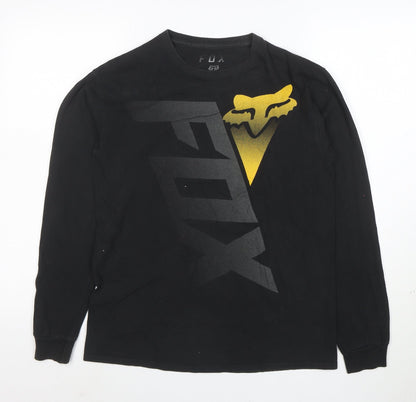 Fox Mens Black Long Sleeve Graphic T-Shirt Medium Cotton