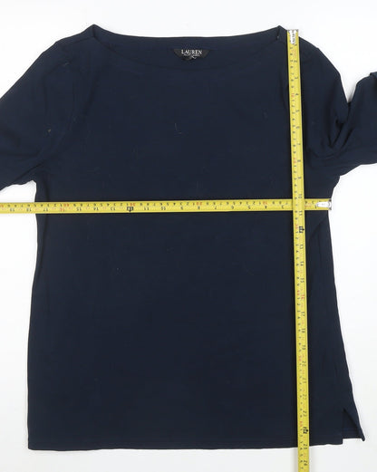 Ralph Lauren Women’s Blue Boat Neck Cotton Stretch T-Shirt XL
