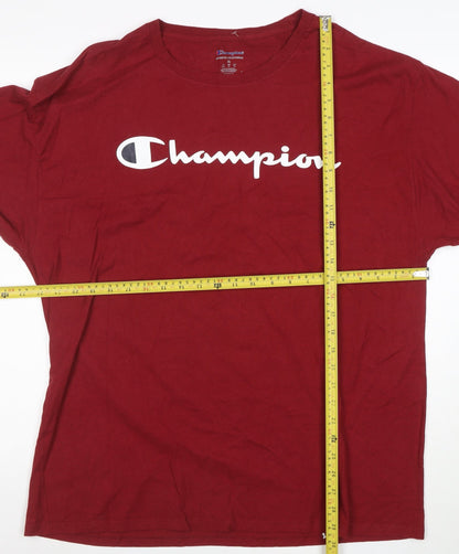 Champion Men's Red XL Long Sleeve Crew Neck Graphic T-Shirt