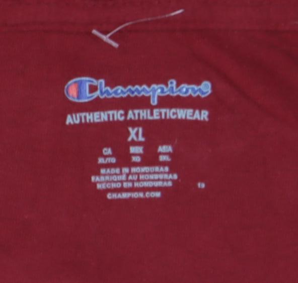 Champion Men's Red XL Long Sleeve Crew Neck Graphic T-Shirt