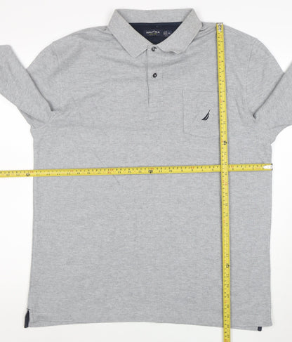 Nautica Men's Grey Long Sleeve Cotton Blend Polo Shirt XL