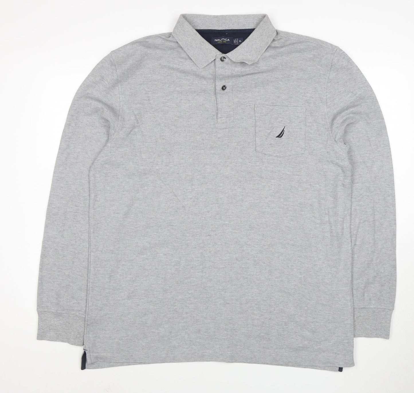 Nautica Men's Grey Long Sleeve Cotton Blend Polo Shirt XL