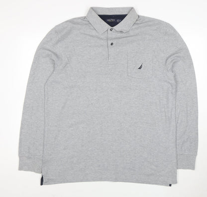 Nautica Men's Grey Long Sleeve Cotton Blend Polo Shirt XL