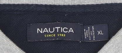 Nautica Men's Grey Long Sleeve Cotton Blend Polo Shirt XL